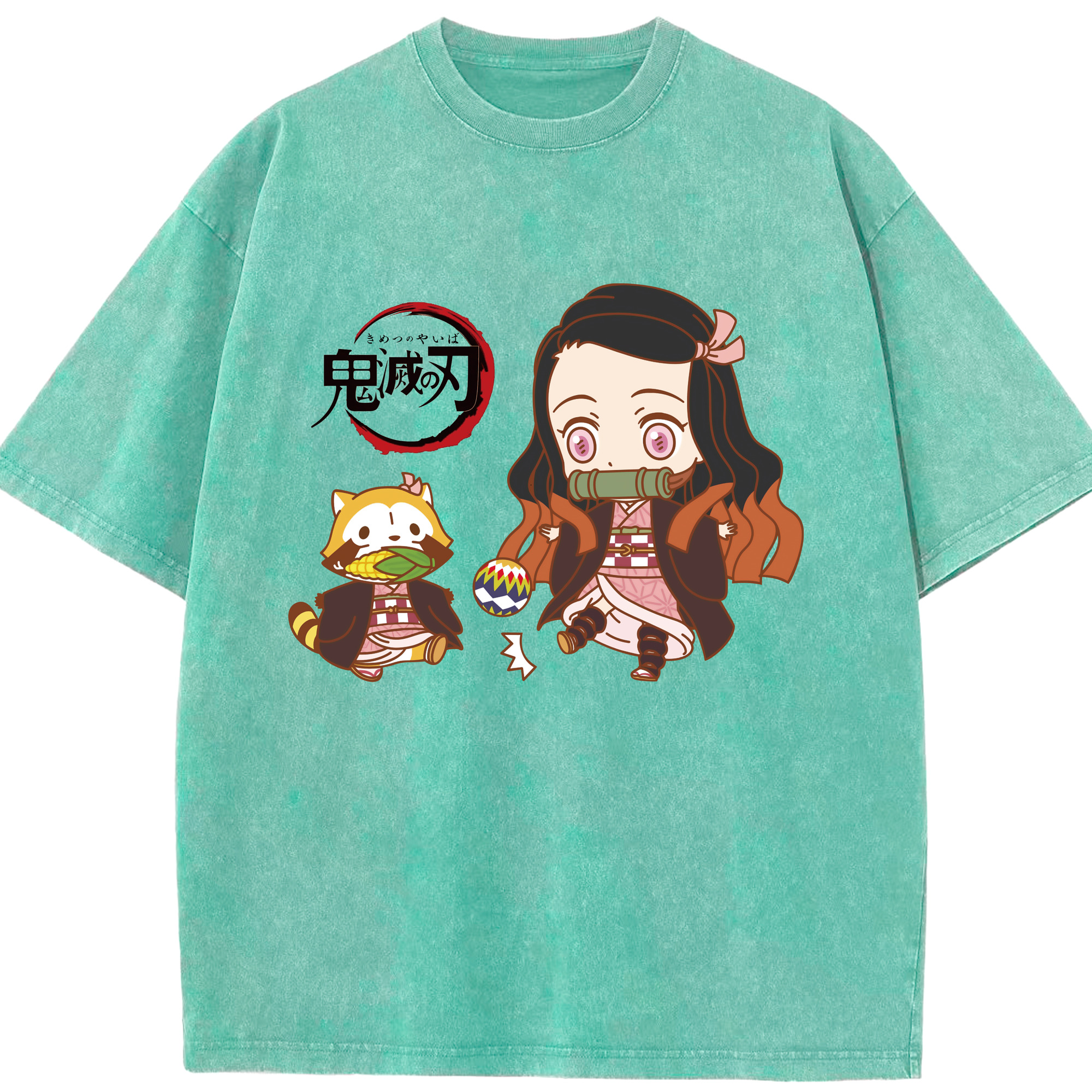 （画像用） 鬼滅の刃（きめつのやいば）竈門 禰󠄀豆子／かまど ねずこ Kamado Nezuko 綿100% ヴィンテージ風 半袖Tシャツ（フロントプリント）